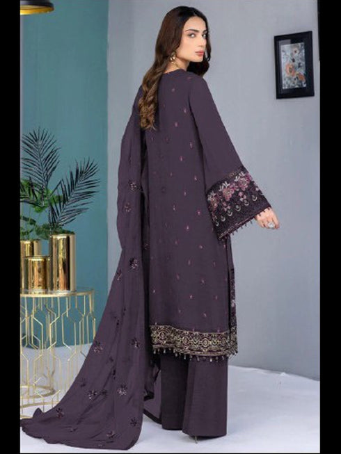 Purple Heavy Faux Georgette Pant Suit 193259 Closure View